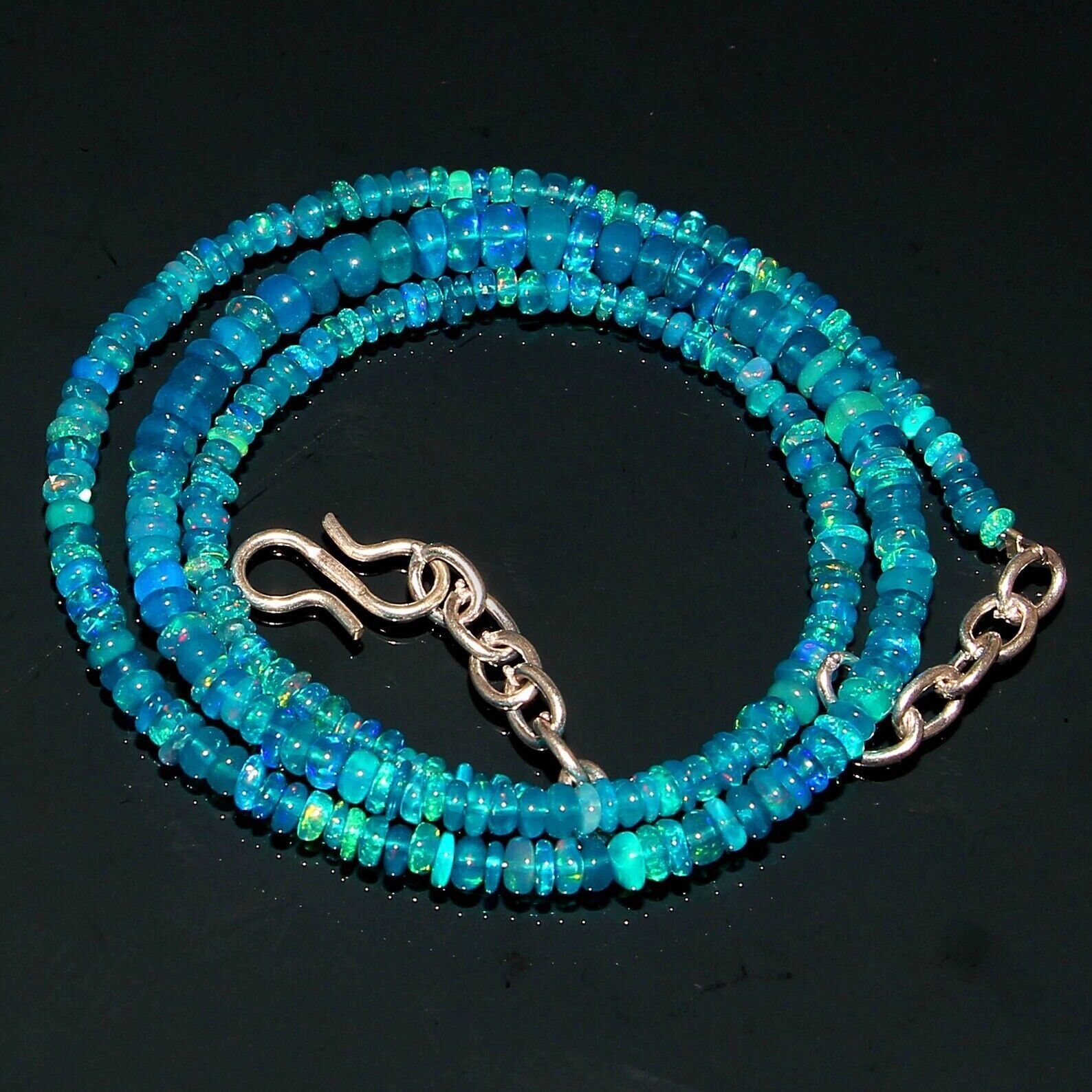 16-inch Natural Ethiopian Blue Opal Bead Necklace - Wello Fire Opal, 26 Carat, Genuine Gemstone Jewelry