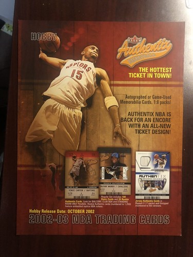 2002-03 FLEER AUTHENTIX NBA SELL SHEET PROMO ADVERTISEMENT VINCE CARTER/MARBURY - Picture 1 of 2