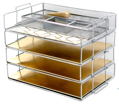 Office Home Desk Organizer Paper Letter Pen Tray Metal Mesh File Holder Storage