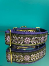 Purple Black Gold Martingale Dog Collar Jacquard Flower Brocade Large W 1.5