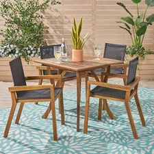 Ruiz Outdoor Acacia Wood 4 Seater Square Dining Set with Mesh Seats