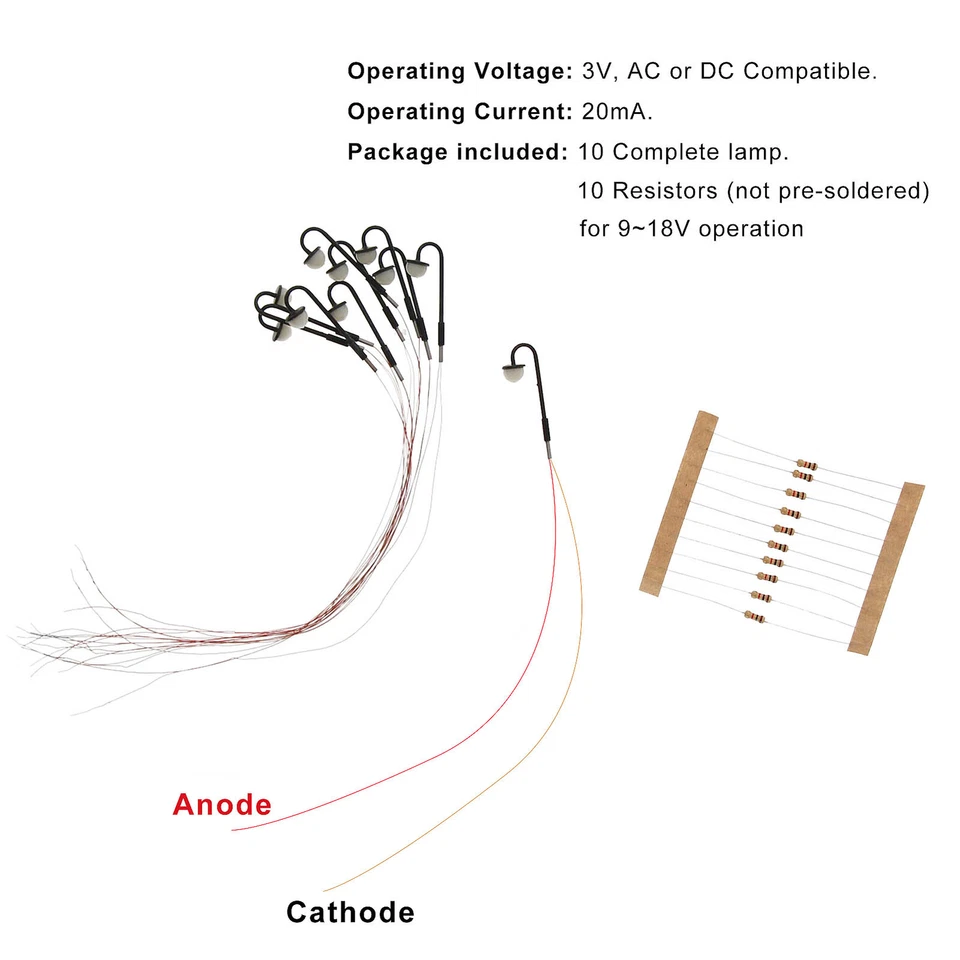 10 Stück Modell Spur Z LED Lampen 21mm 1:200-1:220 Leuchte Straßenlampen - Bild 2 von 4