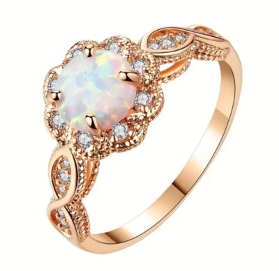 Boutique Style Lace Rose Gold Moonstone Antique Design Ring Women s Size 8  