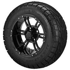 (4) Golf Cart 22x9.50-12 LSI Elite Street Tire on 12x7 Gloss Black Raptor Wheels
