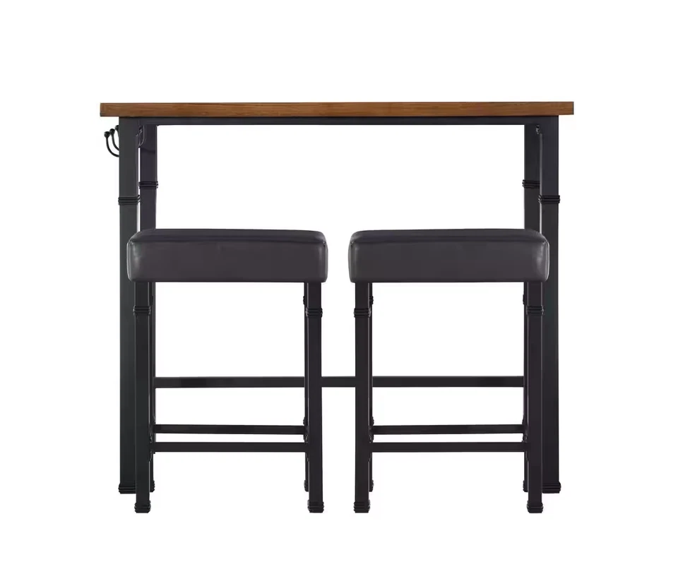 Linon Home Decor Bar Table Set Rustin Brown Comfortable Cushioned Seats 3-Piece - Image 2 of 4