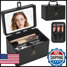 Relavel Makeup Bag with LED Mirror, Travel Cosmetic Train Case with 3 Colors Lig