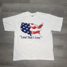 Vintage 00s  "LAND THAT I LOVE" White T-shirt Size Large American Flag USA Tee