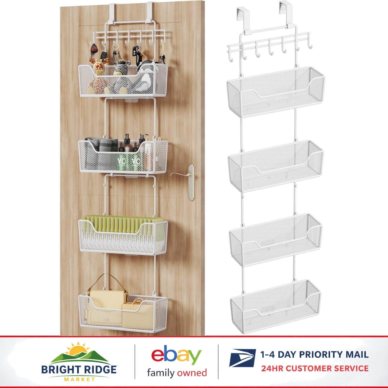 Hanging Door Storage Organizer with Adjustable Hooks for Kitchen and Closet Use