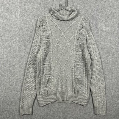 John Partridge Pullover Herren Large Grau Zopfmuster Rollkragenpullover Baumwolle Wolle