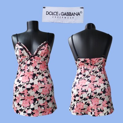 D&G Dolce Gabbana Top Camisole Pink Floral Print Zip Satin Sexy