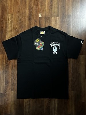 A Bathing Ape x Stussy Black Graphic Logo Crew Neck Short Sleeve T