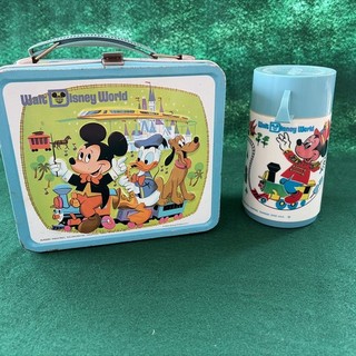 Vintage 1970's Aladdin Walt Disney World Metal Lunch Box with Thermos Nice!!