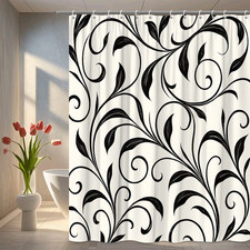 Black and White Floral Shower Curtain - Elegant Bathroom Decor