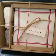 Rae Dunn Magenta Artisan Collection Red & White Cheese Plate & Knife