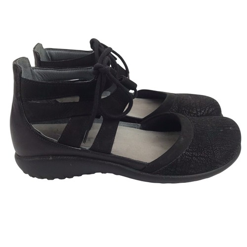 NAOT Kata Sandals Black Crackle Lace Up Ankle Strap Closed Toe Sz EU 37 US 6-6.5 - Picture 6 of 13