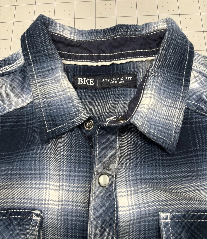 Camisa a Presión BKE Para Hombres M A Cuadros Perla Occidental Ajuste Estándar Azul Gris Franela Foto 3 de 4