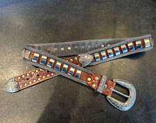 Italian vintage Nanni studded women  s belt western brown leather metal