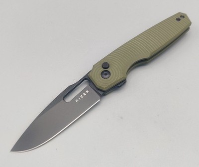 Kizer Messer Dogfish G10 OD Green Black Blade Button Lock Folder Nitro-V Stahl