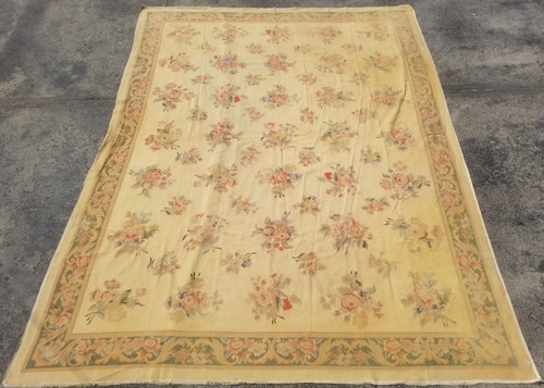 Vintage French Floral Needlepoint Handmade Multicolor Rug Wool Carpet 345x260 cm