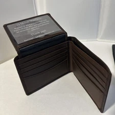SERMAN Brands Leather Bi-Fold Men's Wallet with ID Flap, Brown-New In Box