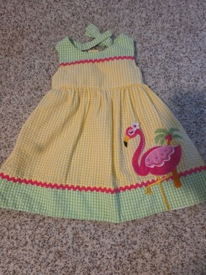 Girl s 2T Emily Rose Yellow Seersucker Pink Flamingo Dress - Cute Summer Dress!