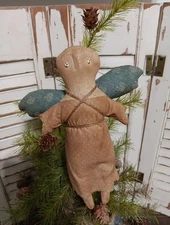 Primitive Folk Art  Cupboard Prairie Doll Angel Ornament 