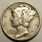 1936 D Mercury Dime 90% Silver VF-EF  "Actual Coin Pictured - Not Cleaned"