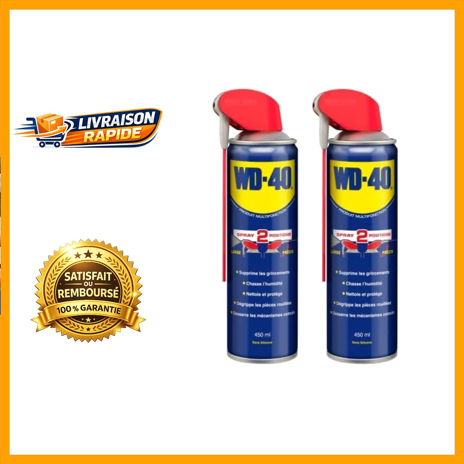 WD-40 Lubrifiant Multifonction Double Position 450ml Dégrippant Anti-Humidité