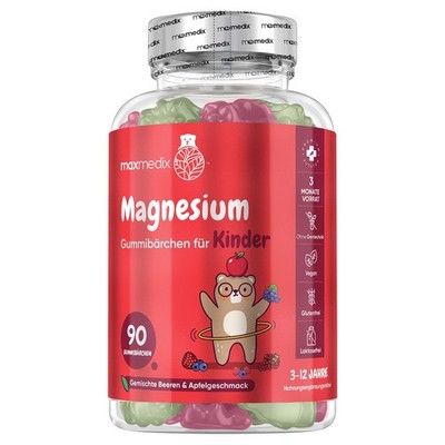 maxmedix Magnesium Kinder 80 mg 90 Gummies 3 Monate Beeren Apfel Geschmack