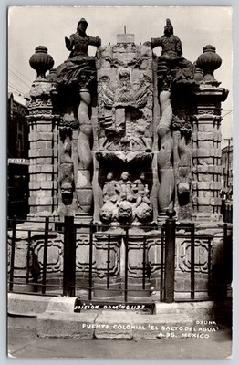 Postcard RPPC Fuente Colonial El Salto Del Agua Historic Fountain Mexico