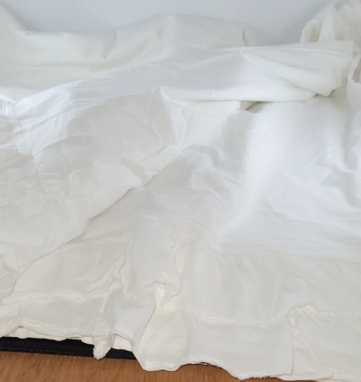 Sábana Plana PIU BELLE KING Borde Volantes Blanco 98x110 Cottage Algodón Portugal Foto 2 de 4