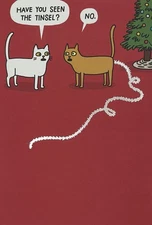 ~~ MERRY CHRISTMAS GREETING CARD~~ FUNNY/CAT EATS GARLAND/HOLIDAY JOKE