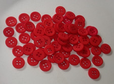 LOT OF 69 RED COLOR 4 HOLE 7/16th INCH BUTTONS, RAISED EDGE, NEW