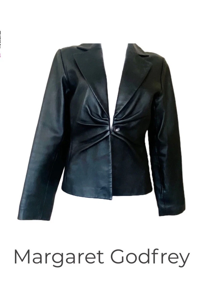 Veste Vintage En Cuir Daim Marron Margaret Godfrey - Taille 10P Femme - Classique Boutonnée