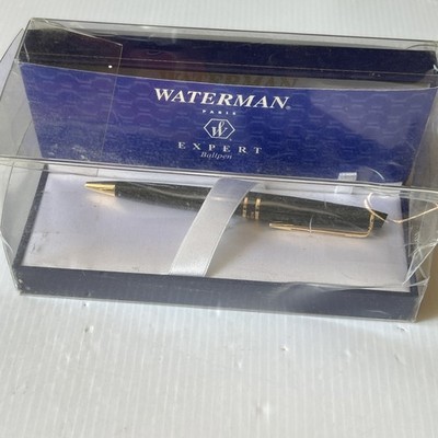 Waterman Expert II Ballpoint Pen Black Lacquer Gold Trim Box Papers France
