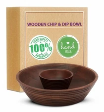 Wooden Chip and Dip Serving Set | Mango Wood 12" Large Brown 2 in 1 Fruit Bow...