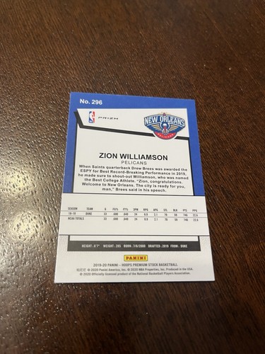 Zion Williamson 2019-20 Hoops Premium Stock Tribute Rookie Red Cracked Ice #296 - Picture 2 of 2