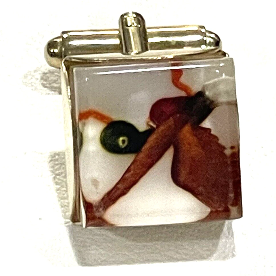 Vintage Red Fly Fishing Bait Cufflinks & Tie Clasp Set Gold Toned - Image 3 of 4