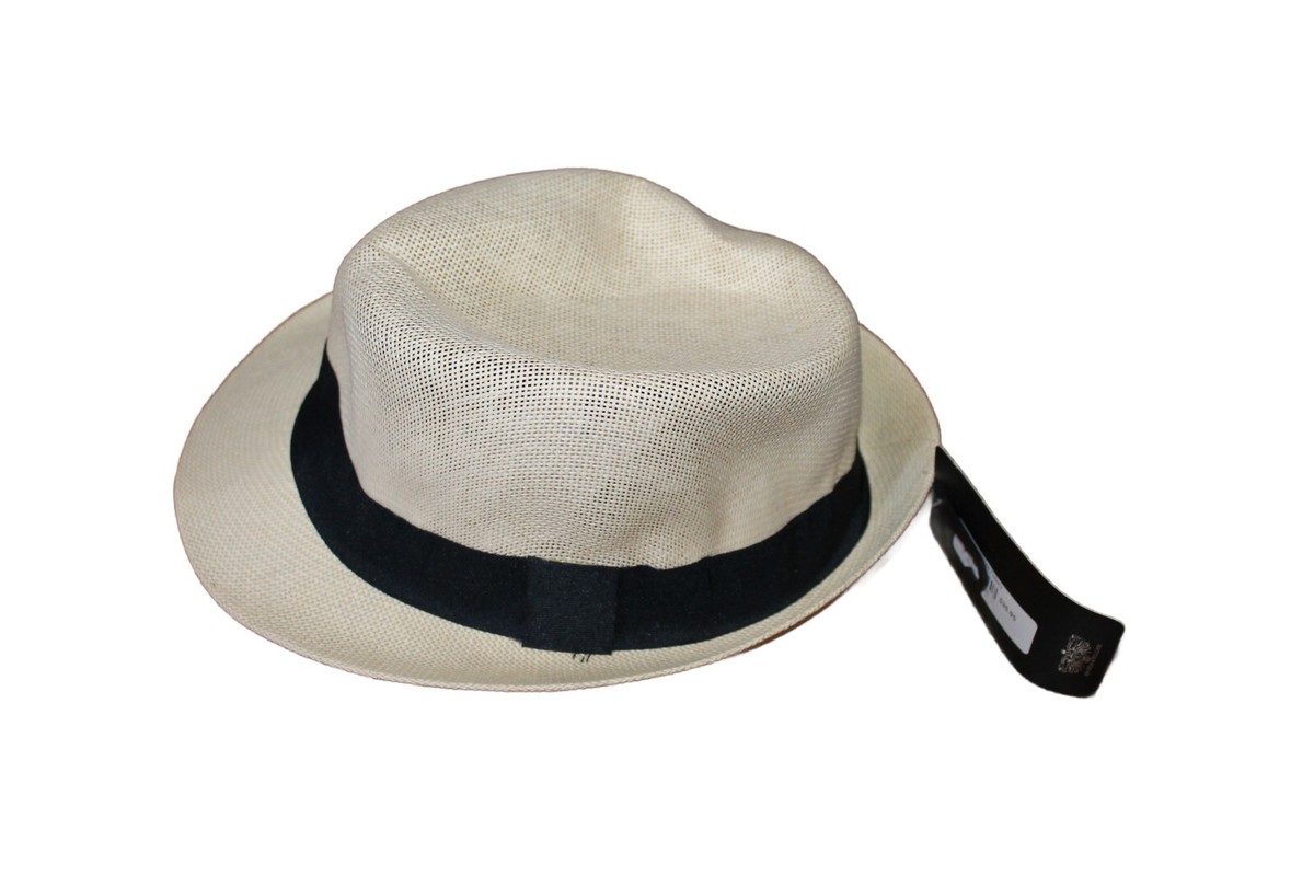 Angela & William Hat Cap Fedora Beige black ban Straw One Size | eBay