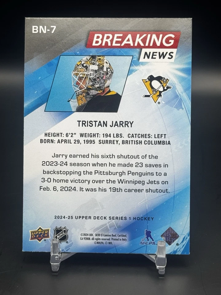 2024-25 Upper Deck Breaking News Tristan Jarry #BN-7 Pittsburgh Penguins - Image 4 of 4