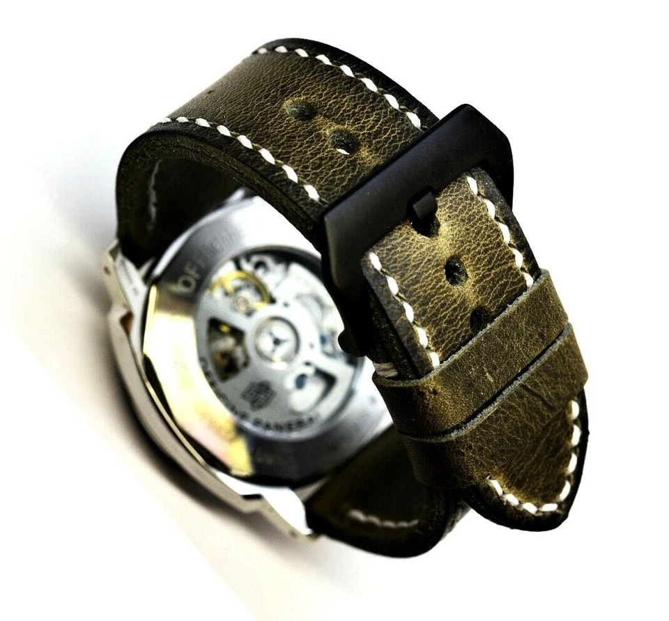 Correa de reloj de munición suiza vintage de cuero genuino hecha a mano de 24 mm o 26 mm Foto 3 de 4