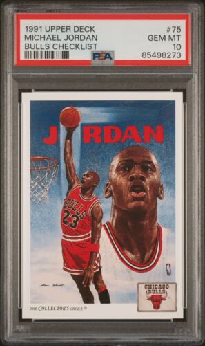 1991 Michael Jordan Upper Deck Basketball PSA 10 Chicago Bulls Checklist #75 - Picture 1 of 2