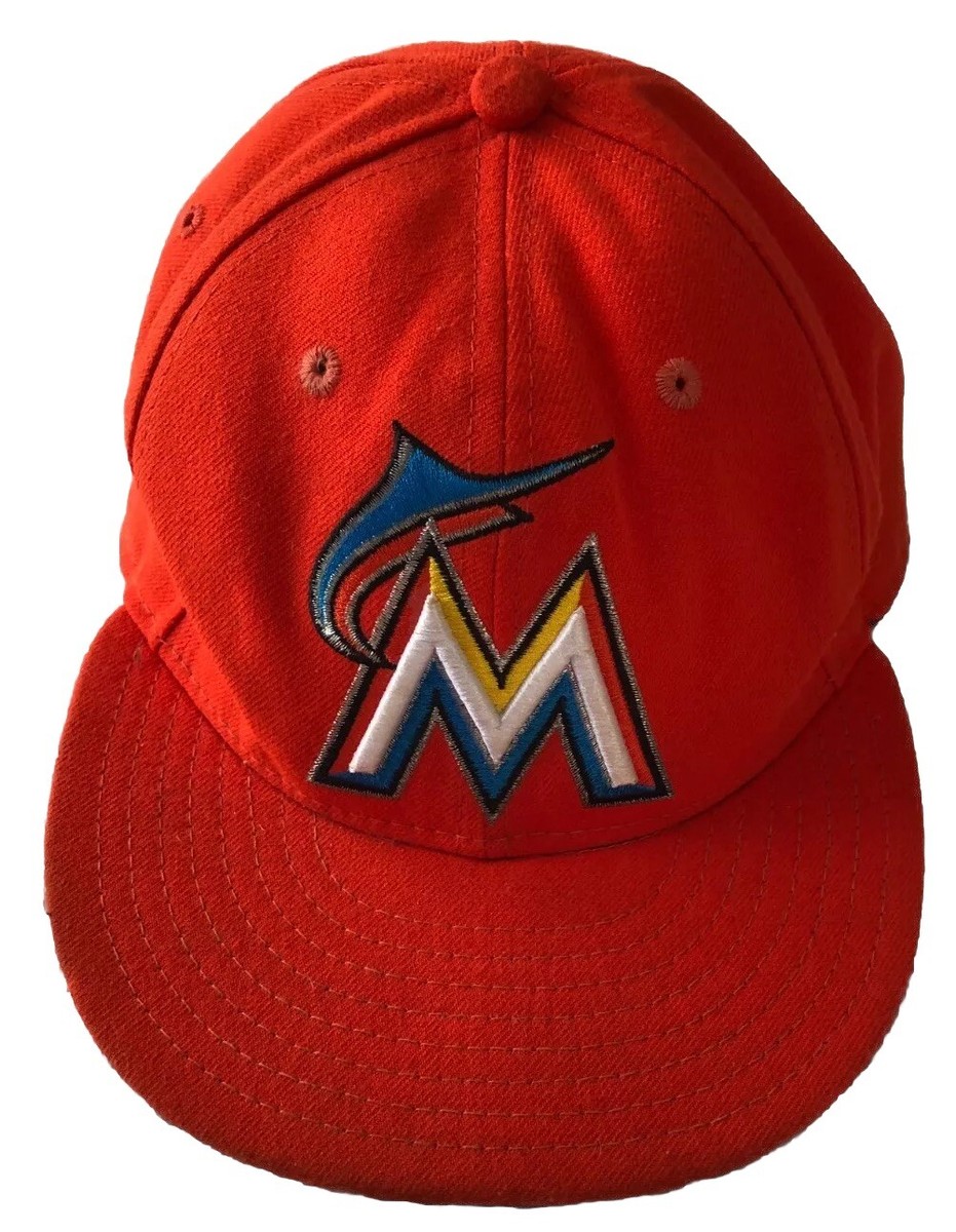 Miami Marlins Hat Cap Fitted Mens 1/8 Orange MLB Baseball Logo New Era