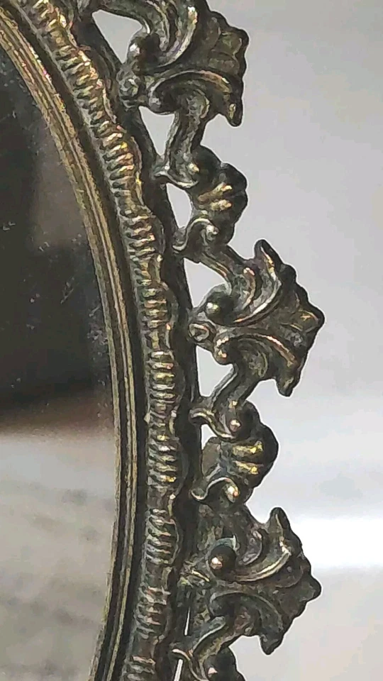 Miroir Coiffeuse Ovale Psyché. Rocaille/Baroque. En Métal Aspect Bronze 34x13 cm - Photo 4/4