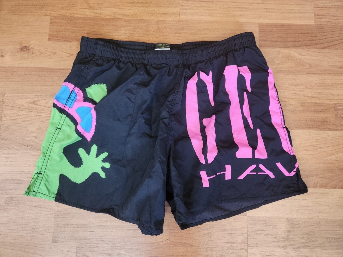 🔥🚨Vintage 80s 90s Gecko Hawaii Black/Pink/Green Swim
