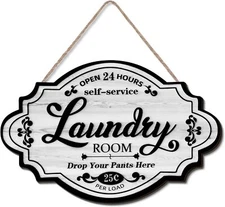 Jetec Vintage Wood Laundry Room Decor Wall Sign Farmhouse White 