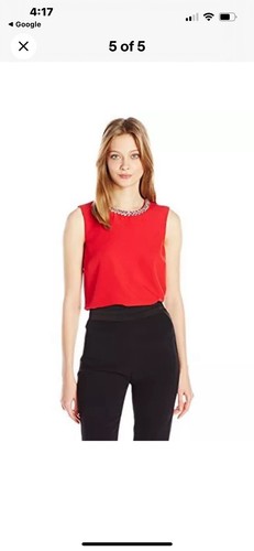 Calvin Klein Top rot rouge Stretch Krepp Strass verziert S Urlaub Party - Bild 5 von 5