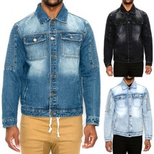 Victorious Men's Casual Biker Washed Side And Chest Pockets Denim Jacket DK232