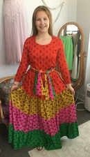 Vintage 1970's 2pc Skirt and Blouse Set by Aileen, Floral, Tiered Maxi Skirt