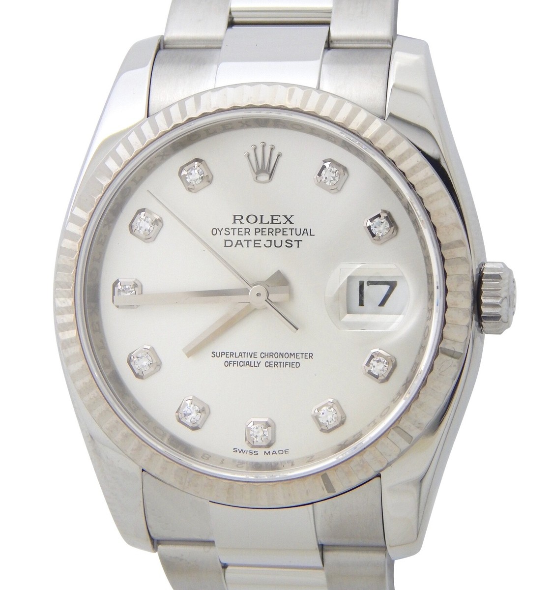 Rolex Datejust Mens 116234 Steel Watch 18k White Gold Bezel
